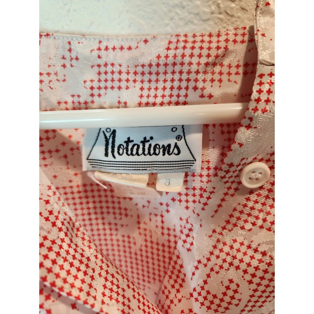 Vintage Notations Red White Button Front Blouse S… - image 3